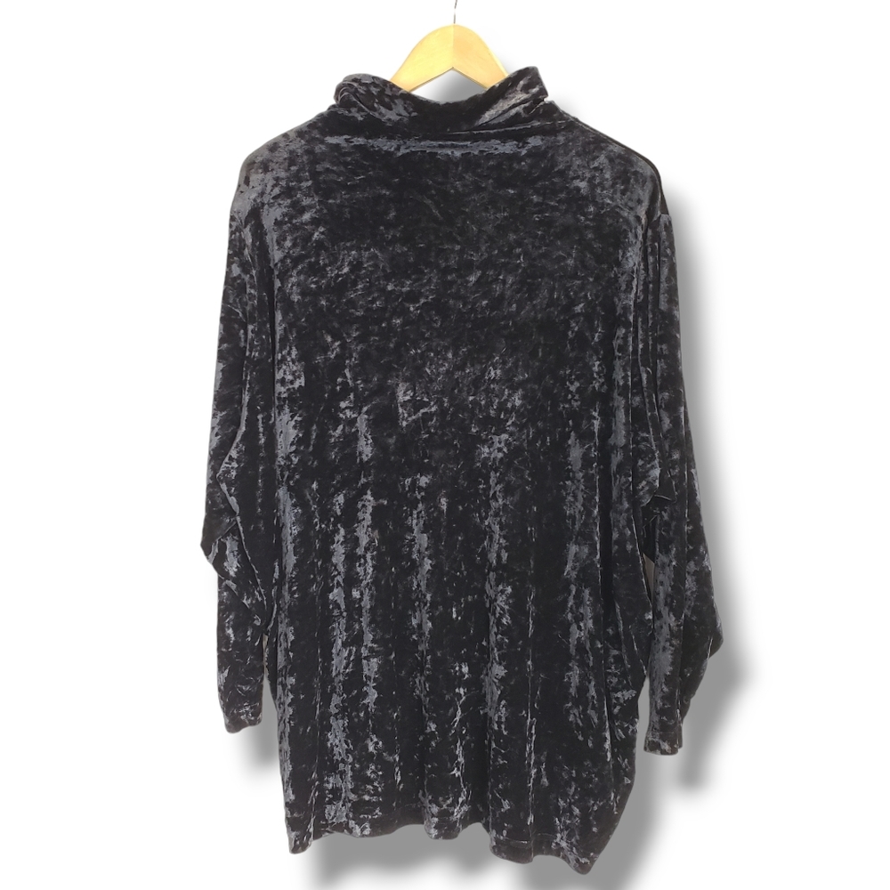 Vintage 90s Tapemeasure Black Crushed Velvet Oversized Batwing Turtleneck OS